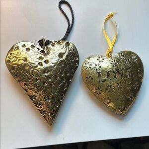 EUC Gold Heart-Shaped Holiday Ornaments